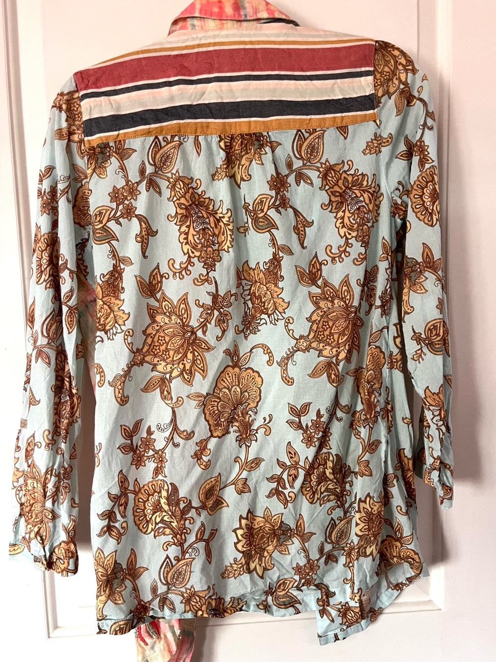 Soft Surroundings Embroidered Pastel Plaid & Stripe Mixed-Print Shirt - Picture 4 of 8